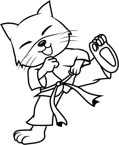 Karate Kitty Coloring Page